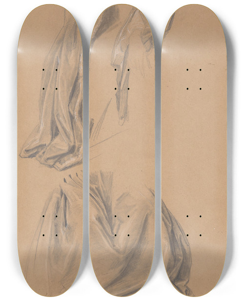 Triptych art skateboard deck of Jzef Simmler Studia Fragmentw Paszcza I Sukni Katarzyny Jagiellonki Do Obrazu Katarzyna Jagiellonka W Wizieniu W Gripsholmie by Jozef Simmler (1823-1868)
