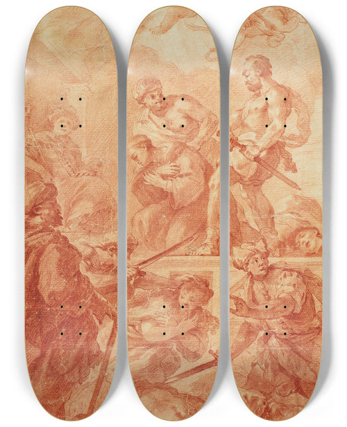 Triptych art skateboard deck of Antonio Molinari Martyrdom Scene by Antonio Molinari (1655-1704)