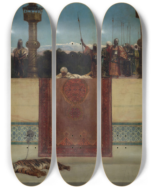 Triptych art skateboard deck of Jeanjosephbenjamin Constant The Sultans Tiger by Jean-Joseph-Benjamin Constant (1845-1902)