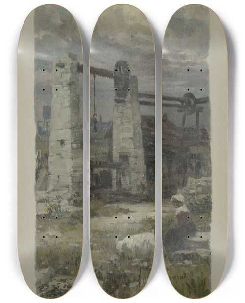 Triptych art skateboard deck of Paul Steck Les Anciennes Carrires De Bagneux by Paul Steck (1866-1924)