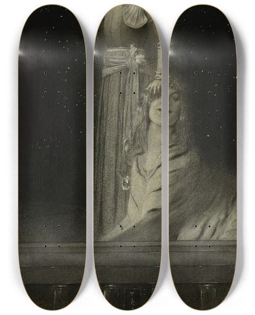 Triptych art skateboard deck of Fernand Khnopff Avec Verhaeren Un Ange by Fernand Khnopff (1858-1921)