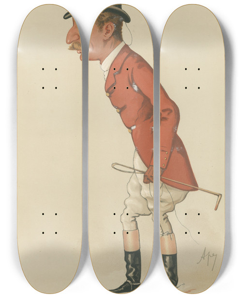 Triptych art skateboard deck of Carlo Pellegrini Fox Hunters Doggie Capt Arthur Smith 6 December 1884 by Carlo Pellegrini (1839-1889)