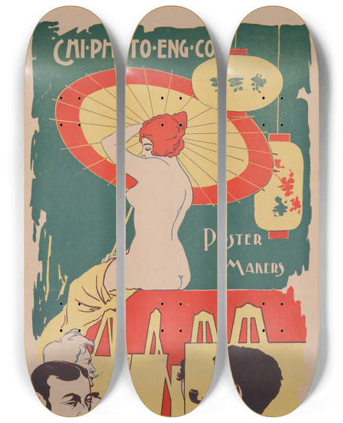 Triptych art skateboard deck of Emil Biorn Chicago Photo Engraving Co Poster Makers by Emil Biorn (1864-1935)
