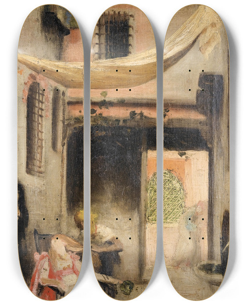 Triptych art skateboard deck of Gabriel Ferrier La Toilette De La Favorite by Gabriel Ferrier (1847-1914)