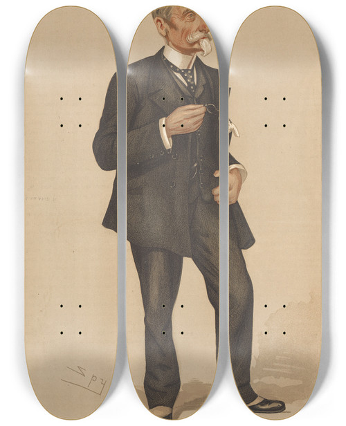 Triptych art skateboard deck of Leslie Matthew Ward Yachting Devotees The Regalia General Sir Michael Anthony Shrapnel Biddulph November 21 1891 by Leslie Matthew Ward (1851-1922)