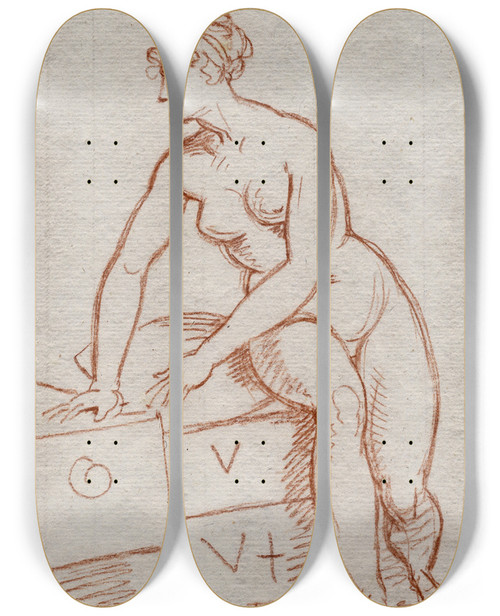 Triptych art skateboard deck of David Humbert De Superville Vrouwelijk Naakt Zittend Op Enige Gemerkte Blokken by David Humbert De Superville (1770-1849)