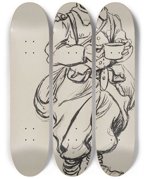 Triptych art skateboard deck of Georges Goursat Sem Soldat Tenant Un Quart by Georges Goursat (Sem) (1863-1934)