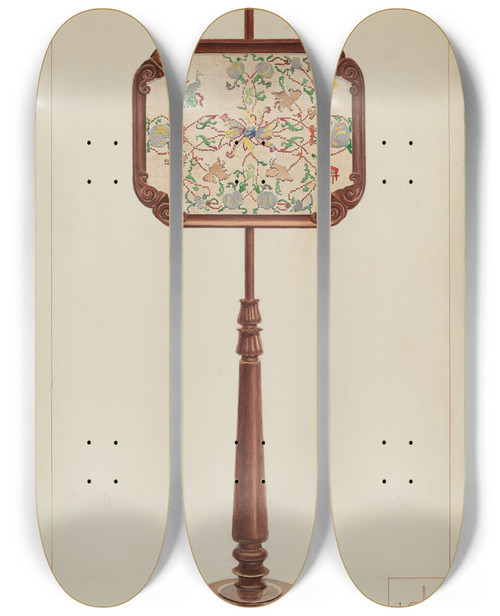 Triptych art skateboard deck of Ernest A Towers Jr Petit Point Fire Screen_1 by Ernest A Towers Jr (20-)
