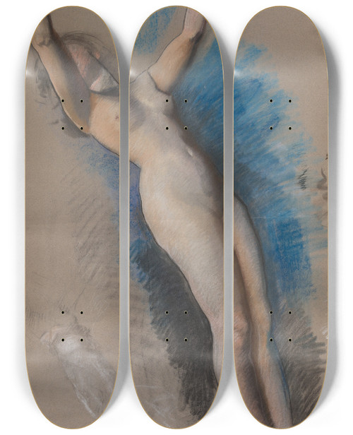 Triptych art skateboard deck of Edwin Austin Abbey Figure Study For The Spirit Of Light Lunette In The Rotunda Of The Pennsylvania State Capitol Atharrisburg by Edwin Austin Abbey (1852-1911)