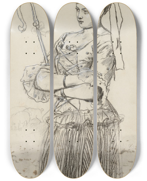 Triptych art skateboard deck of Winslow Homer Shepherdess by Winslow Homer (1836-1910)