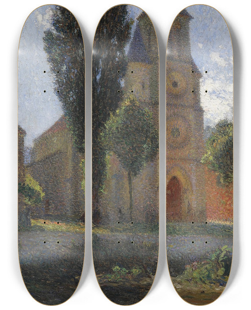 Triptych art skateboard deck of Henri Martin Lglise De Labastideduvert Un Matin Dt by Henri Martin (1860-1943)