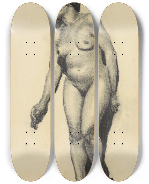 Triptych art skateboard deck of Karl Wiener Weiblicher Akt Iii by Karl Wiener (1901-1949)