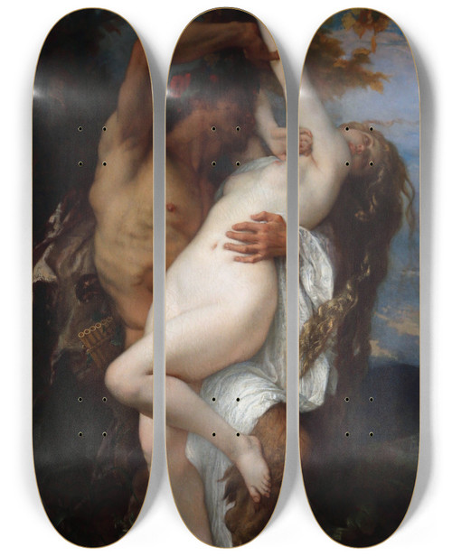 Triptych art skateboard deck of Alexandre Cabanel Nymph Abducted By A Faun by Alexandre Cabanel (1823-1889)