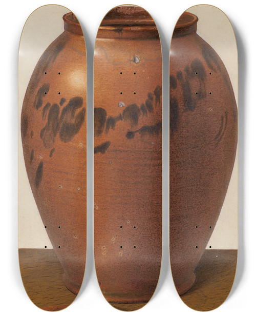 Triptych art skateboard deck of Alfred Parys Covered Jar by Alfred Parys