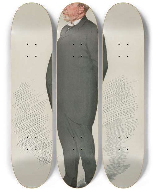 Triptych art skateboard deck of Leslie Matthew Ward Musicians Newspapermen South Africa Mr E P Mathers August 29 1906 by Leslie Matthew Ward (1851-1922)