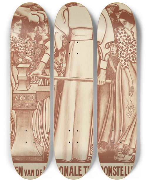 Triptych art skateboard deck of Jan Toorop Arbeid Voor De Vrouw by Jan Toorop (1858-1928)