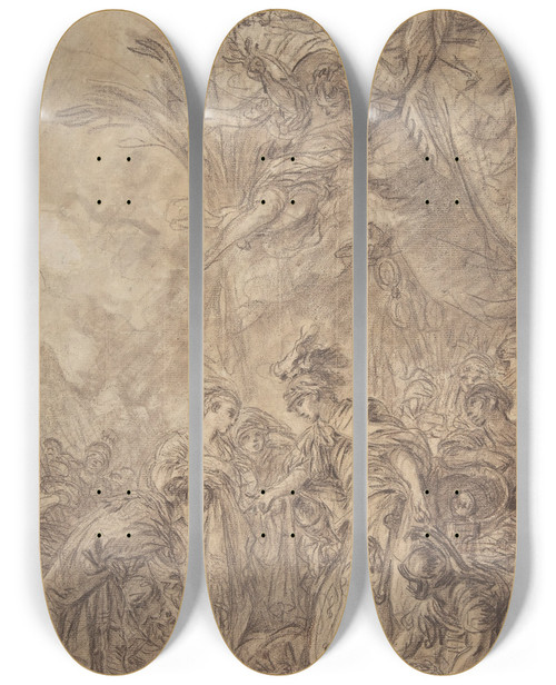 Triptych art skateboard deck of Franois Boucher The Continence Of Scipio by Francois Boucher (1703-1770)