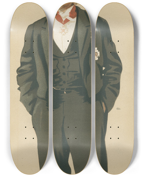 Triptych art skateboard deck of James Tissot The Commader In Chief In India General Sir Frederick Paul Haines Military And Navy From Vanity Fair March 25 1876 by James Tissot (1836-1902)