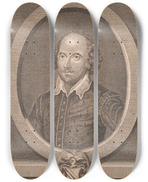Triptych art skateboard deck of George Howland Beaumont Shakespeare by George Howland Beaumont (1753-1827)