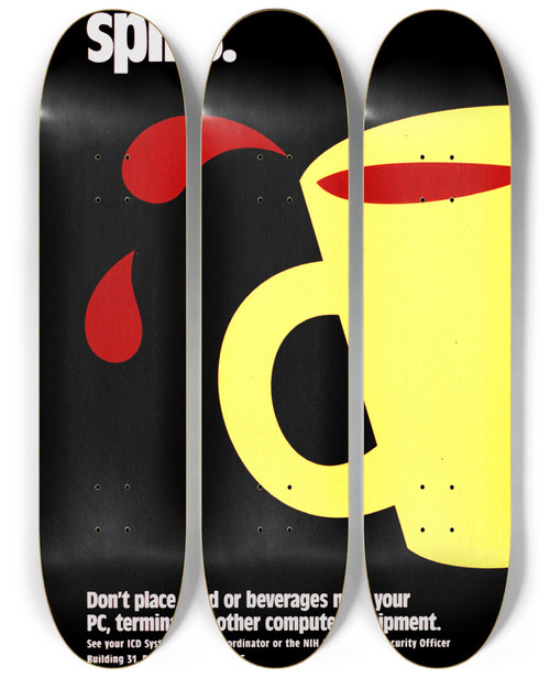 Triptych art skateboard deck of National Institutes Of Health Protect Computers From Careless Spills by National Institutes Of Health (1887)