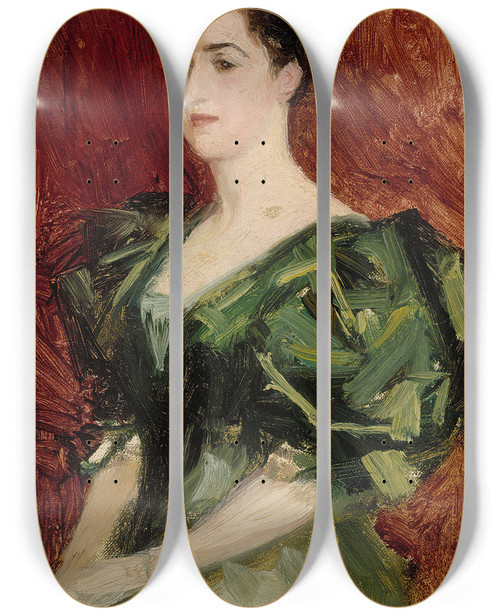Triptych art skateboard deck of Albert Edelfelt Portrait Of Mrs Dagmar Dippell Compositional Sketch by Albert Edelfelt (1854-1905)