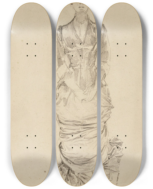 Triptych art skateboard deck of Marie Bracquemond Femme Debout De Face by Marie Bracquemond (1841-1916)