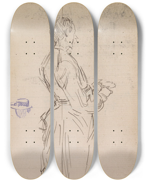 Triptych art skateboard deck of Charles Samuel Keene Sketchbook Drawing_13 by Charles Samuel Keene (1823-1891)