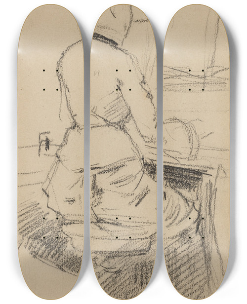 Triptych art skateboard deck of Jeanlouis Forain Young Woman Seated At A Piano Recto by Jean Louis Forain (1852-1931)