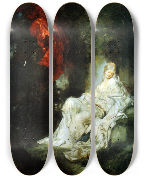 Triptych art skateboard deck of Hans Makart Snow White Sleeping by Hans Makart (1840-1884)