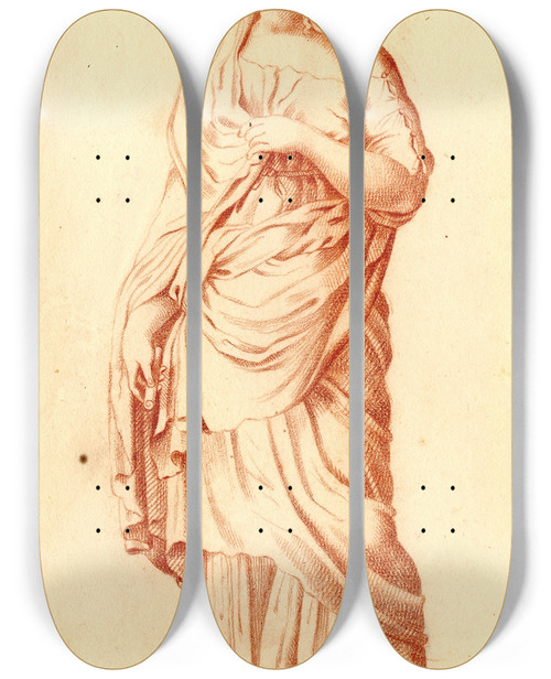 Triptych art skateboard deck of Cornelis Pronk Beeld Van Staande Vrouw_9 by Cornelis Pronk (1691-1759)