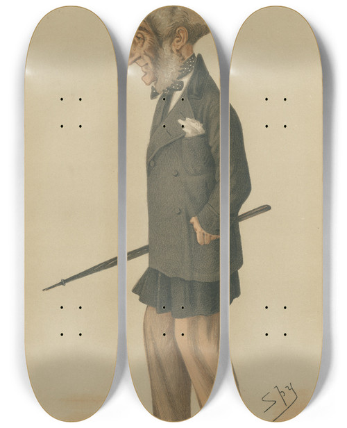 Triptych art skateboard deck of Leslie Matthew Ward Shipping Officials He Built The Alabama And The Captain Mr John Laird May 17 1873 by Leslie Matthew Ward (1851-1922)