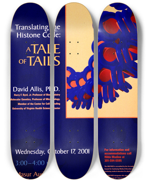 Triptych art skateboard deck of National Institutes Of Health Translating The Code A Tale Of Tails by National Institutes Of Health (1887)