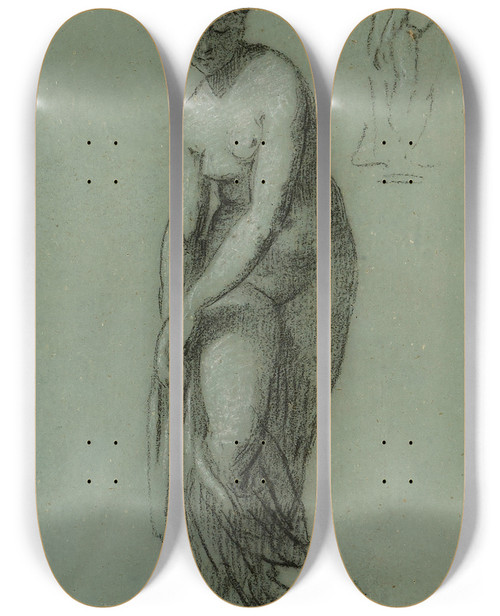Triptych art skateboard deck of Pierrepaul Prudhon Jeune Femme Se Dshabillant by Pierre-Paul Prud'hon (1758-1823)