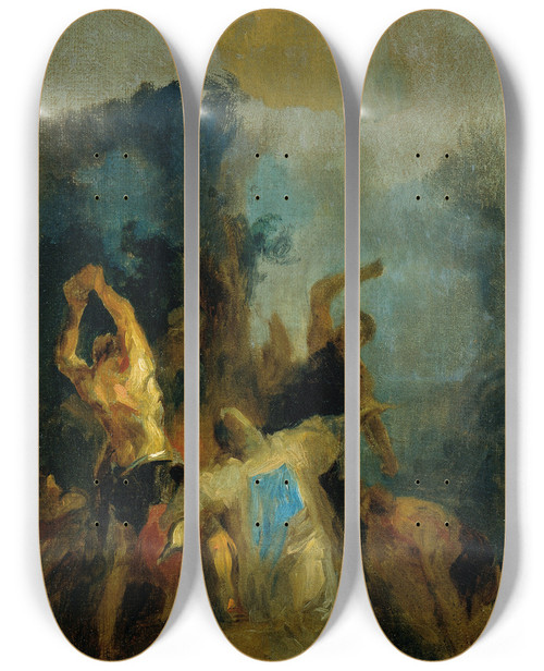 Triptych art skateboard deck of Franz Anton Maulbertsch Die Steinigung Des Heiligen Stephanus by Franz Anton Maulbertsch (1724-1796)