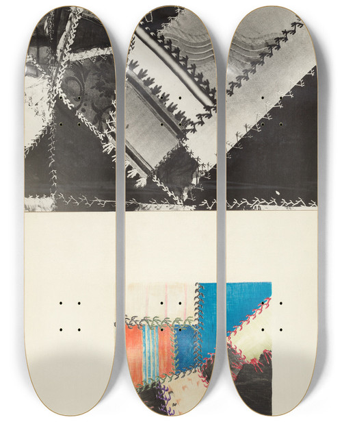 Triptych art skateboard deck of American 20Th Century Textile Technique Demonstration_2 by American 20Th Century
