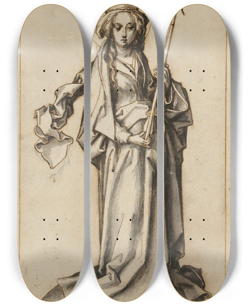 Triptych art skateboard deck of Hans Holbein The Elder St Ursula by Hans Holbein The Elder (1460-1524)