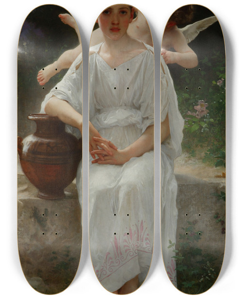Triptych art skateboard deck of William Bouguereau Whisperings Of Love_2 by William Bouguereau (1825-1905)