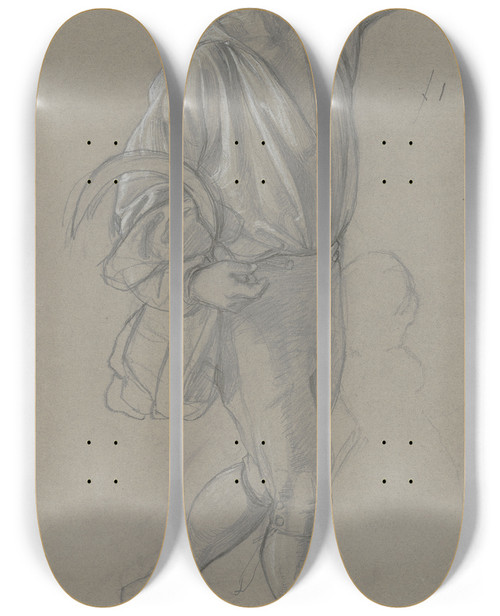 Triptych art skateboard deck of Jakob Becker Junger Schnitter Nach Rechts Ausschreitend Den Kopf Zum Angedeuteten Trunk In Den Nacken Gelegt by Jakob Becker (1810-1872)