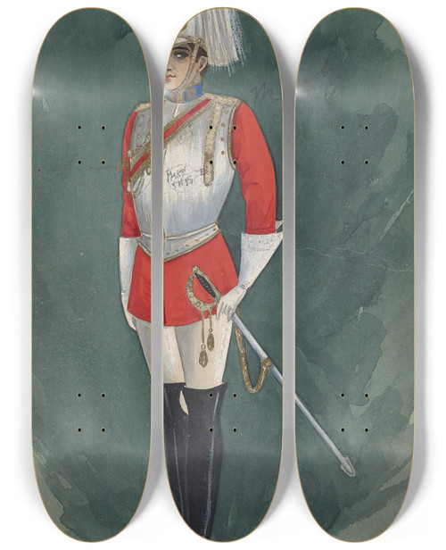 Triptych art skateboard deck of Will R Barnes Left Guardact Iimale Chorusscene Ii by Will R Barnes (1939)
