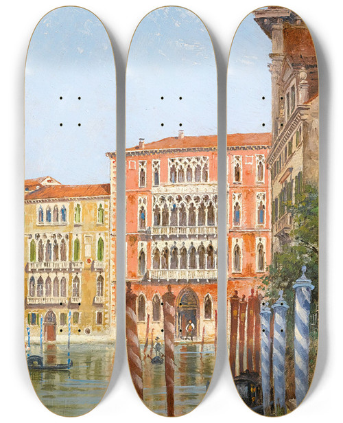 Triptych art skateboard deck of Antonietta Brandeis Palazzo Ca Foscari Venice by Antonietta Brandeis (1848-1926)