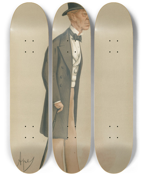 Triptych art skateboard deck of Carlo Pellegrini Theatre Our Only Comedian Mr Charles James Mathews October 2 1875 by Carlo Pellegrini (1839-1889)