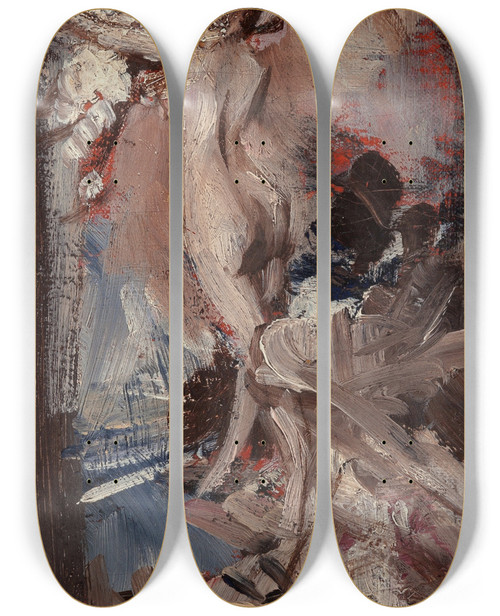 Triptych art skateboard deck of Giovanni Boldini Nudo Femminile Con Pelle Di Tigre Study by Giovanni Boldini (1842-1931)