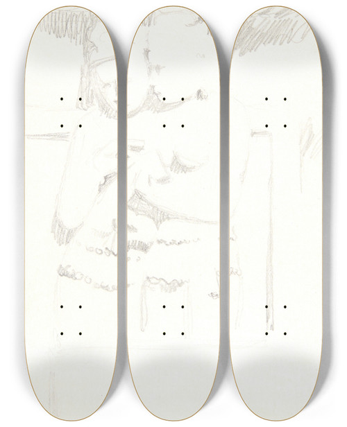 Triptych art skateboard deck of Svend Rathsack Gruppe Med To Figurer Studieblad Efter Relieffer I Borobudur Java by Svend Rathsack (1885-1941)