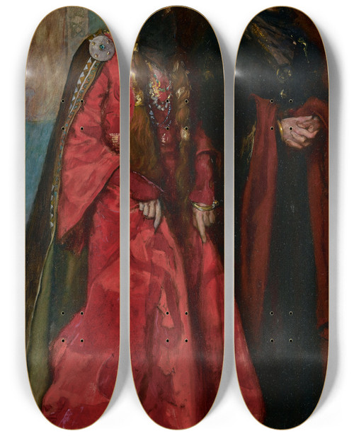 Triptych art skateboard deck of Edwin Austin Abbey Goneril And Regan King Lear Act I Scenei by Edwin Austin Abbey (1852-1911)