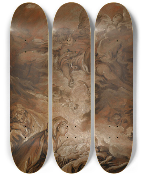 Triptych art skateboard deck of Franois Boucher The Nativity With A Hovering Angel by Francois Boucher (1703-1770)