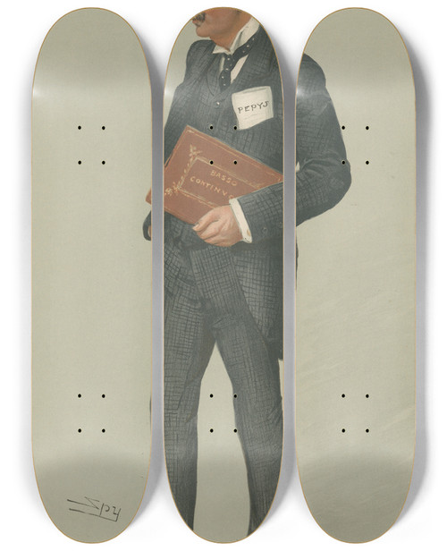 Triptych art skateboard deck of Leslie Matthew Ward Musicians Westminster Bridge Sir Frederick Bridge April 14 1904 by Leslie Matthew Ward (1851-1922)