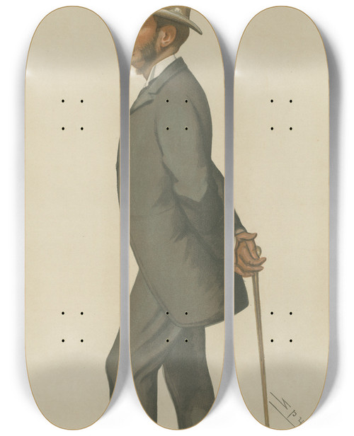 Triptych art skateboard deck of Leslie Matthew Ward Turf Devotees Racing And Politics The Hon Algernon William Fulkegrevile December 31 1881 by Leslie Matthew Ward (1851-1922)