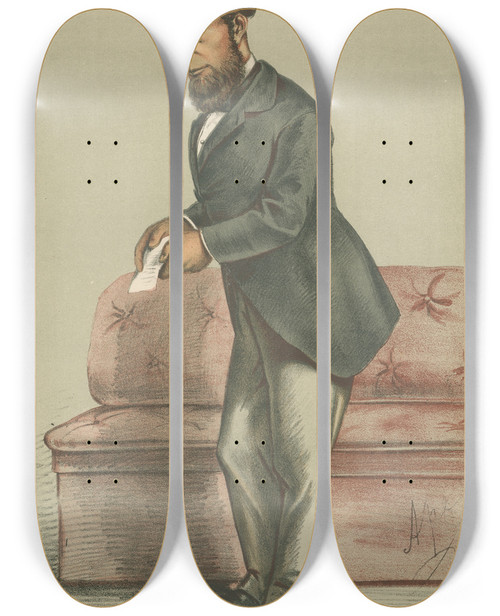 Triptych art skateboard deck of Carlo Pellegrini Politicians He Improves If Possible But He Accepts Always The Accomplised Fact Earl Kimberly 16 July 1869 by Carlo Pellegrini (1839-1889)