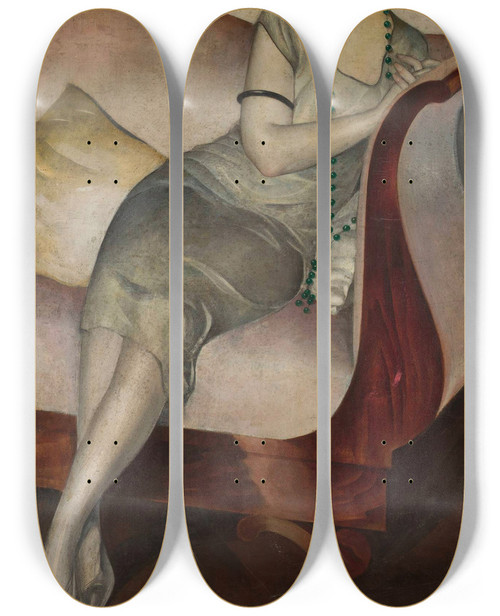 Triptych art skateboard deck of Jan Rudnicki Portrait Of A Lady On A Couch by Jan Rudnicki (1887-1936)