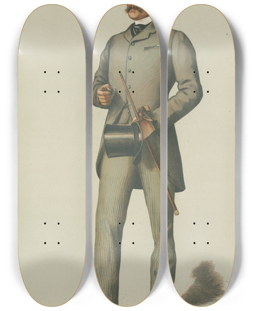 Triptych art skateboard deck of Thobald Chartran Vanity Fair Yachting Devotees Ralph Lieutenantcolonel Ralph Vivian April 21 1883 by Theobald Chartran (1849-1907)